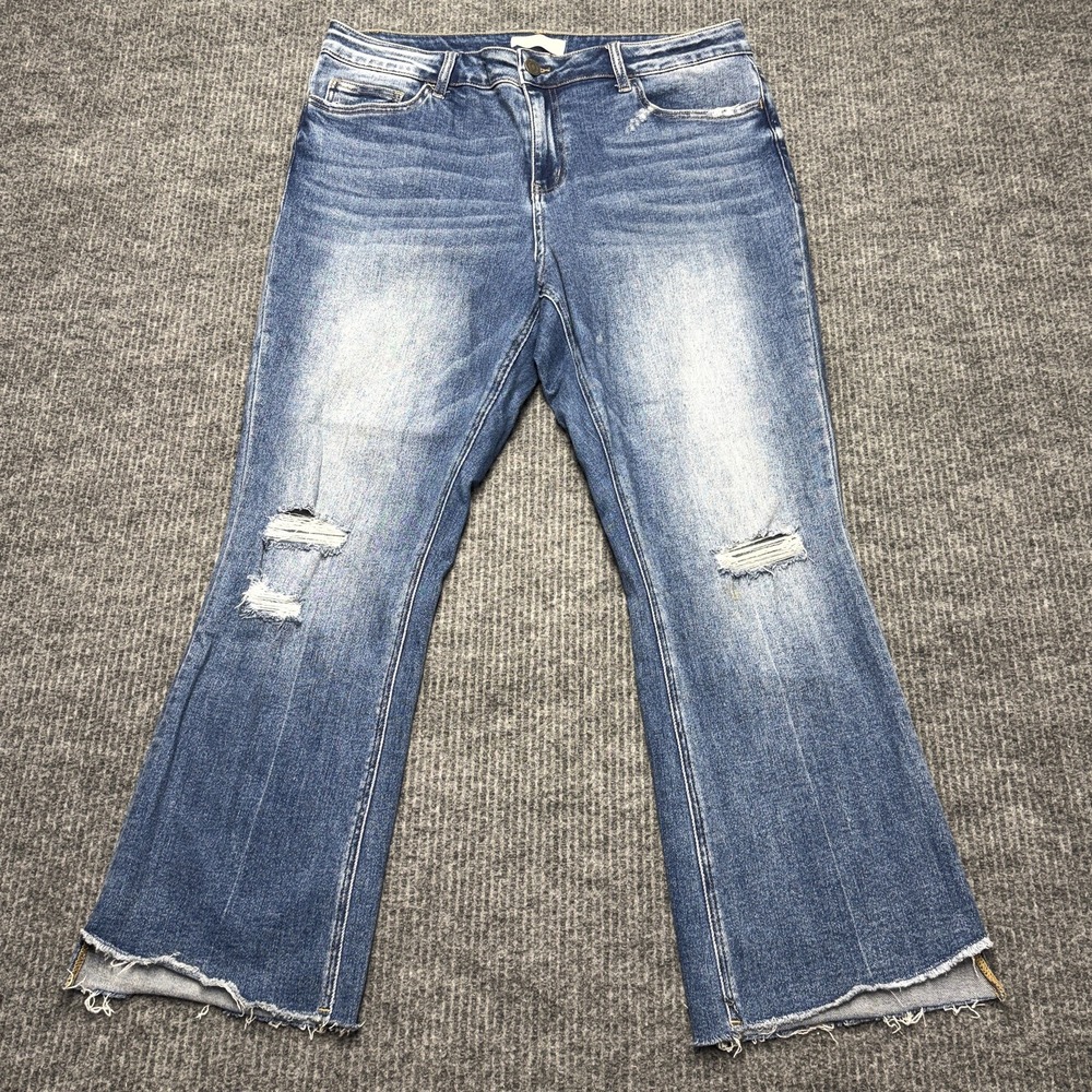 Vervet Flare Jeans Womens 16 Blue Medium Wash High Rise Distressed Fringe Denim